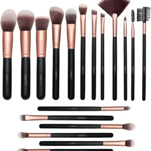 Lospu HY Makeup Brushes Sets 18-Piece Rose Golden Premium Synthetic Wood Handle Face and Eye Make-up Brushes for Foundation, Powder, Concealers, Blush, and Eyeshadow…